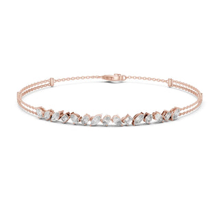 Front View: Marquise Diamond Bracelet with Prong Setting in 14k Rose Gold - Lab Grown - Driona Jewels
