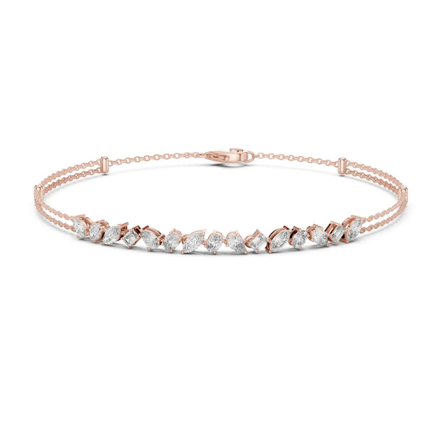 Front View: Marquise Diamond Bracelet with Prong Setting in 14k Rose Gold - Lab Grown - Driona Jewels