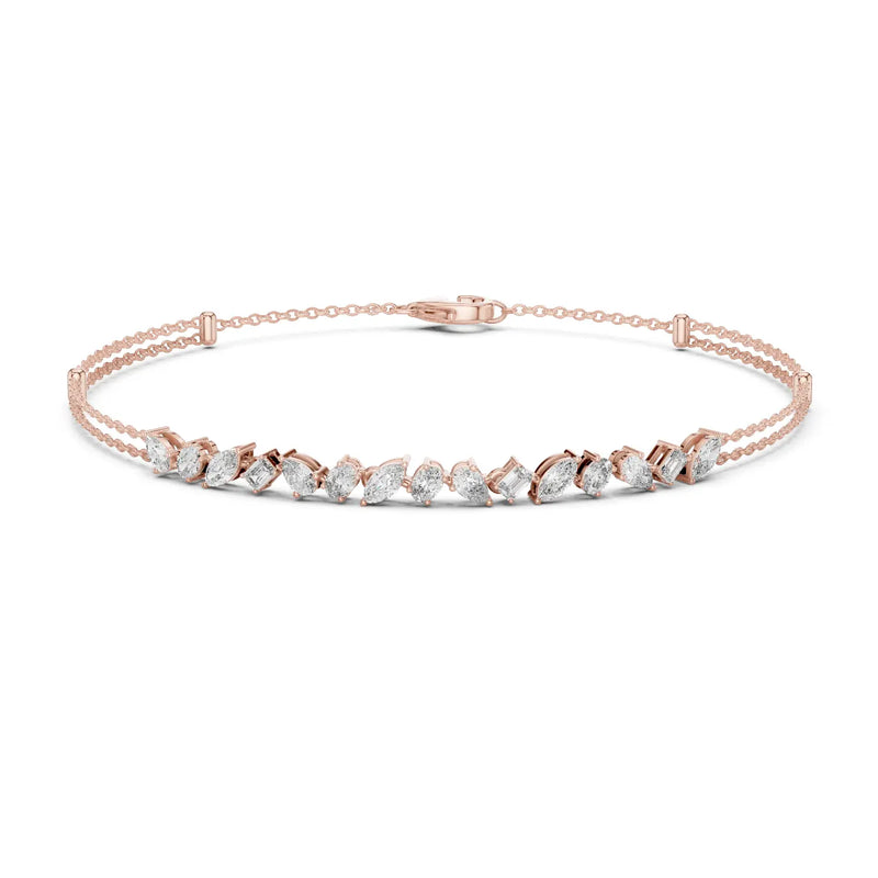 Front View: Marquise Diamond Bracelet with Prong Setting in 14k Rose Gold - Lab Grown - Driona Jewels