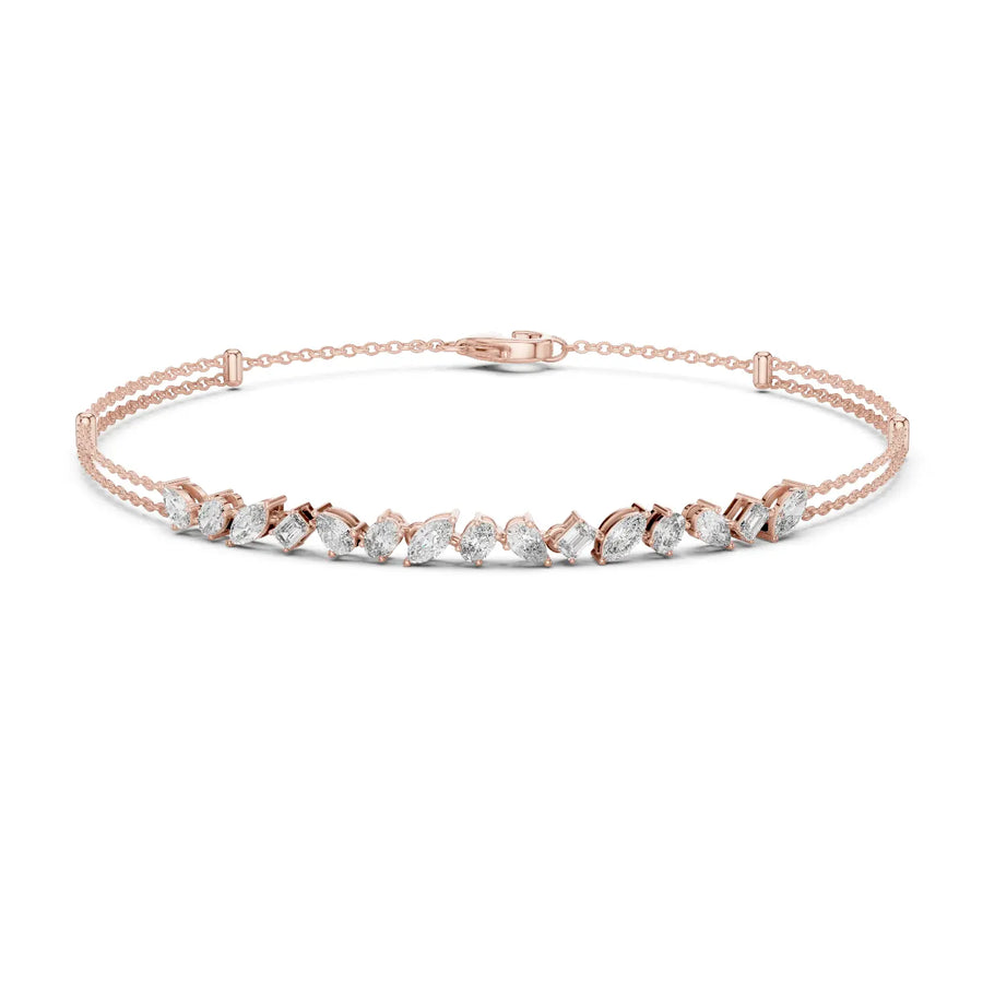Front View: Marquise Diamond Bracelet with Prong Setting in 14k Rose Gold - Lab Grown - Driona Jewels