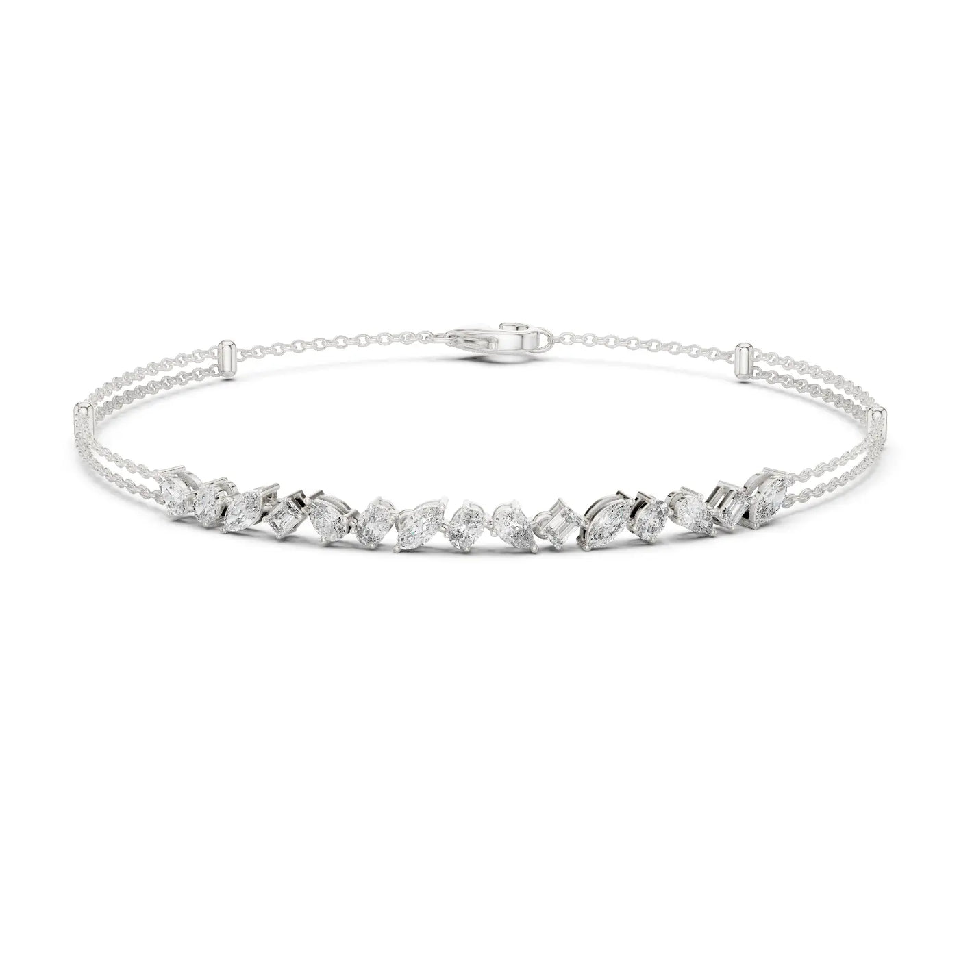 Front View: Marquise Diamond Bracelet with Prong Setting in 14k White Gold - Lab Grown - Driona Jewels