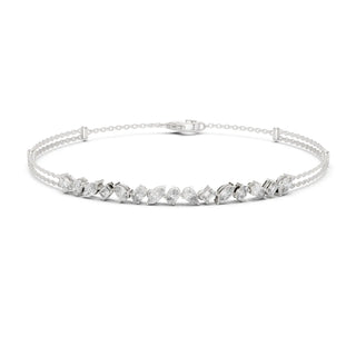 Front View: Marquise Diamond Bracelet with Prong Setting in 14k White Gold - Lab Grown - Driona Jewels