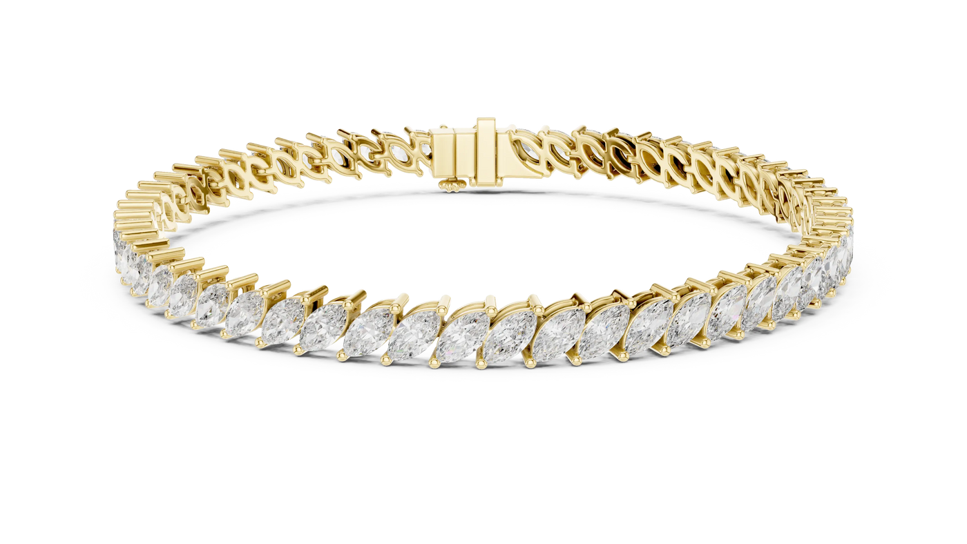 Front View: Marquise Diamond Bracelet with Prong Setting in 14k Yellow Gold - Lab Grown - Driona Jewels