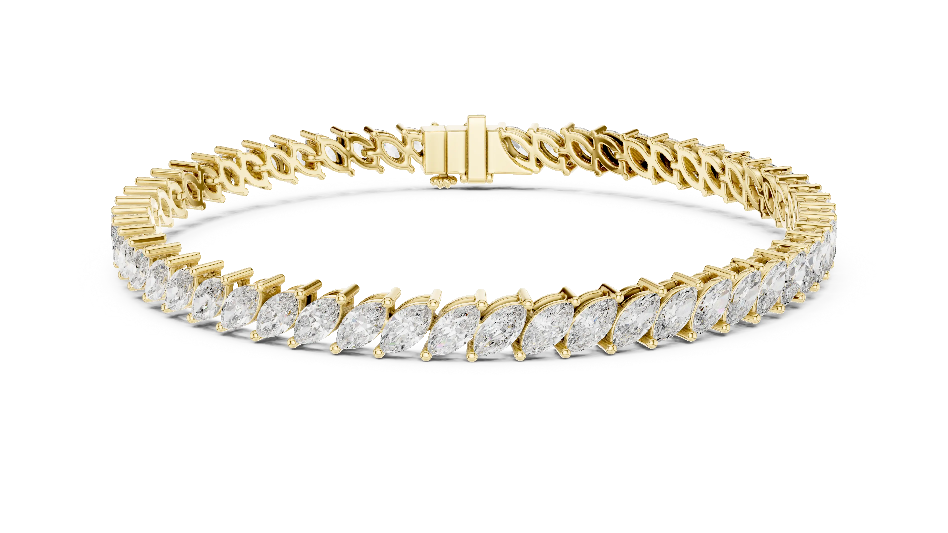 Front View: Marquise Diamond Bracelet with Prong Setting in 14k Yellow Gold - Lab Grown - Driona Jewels