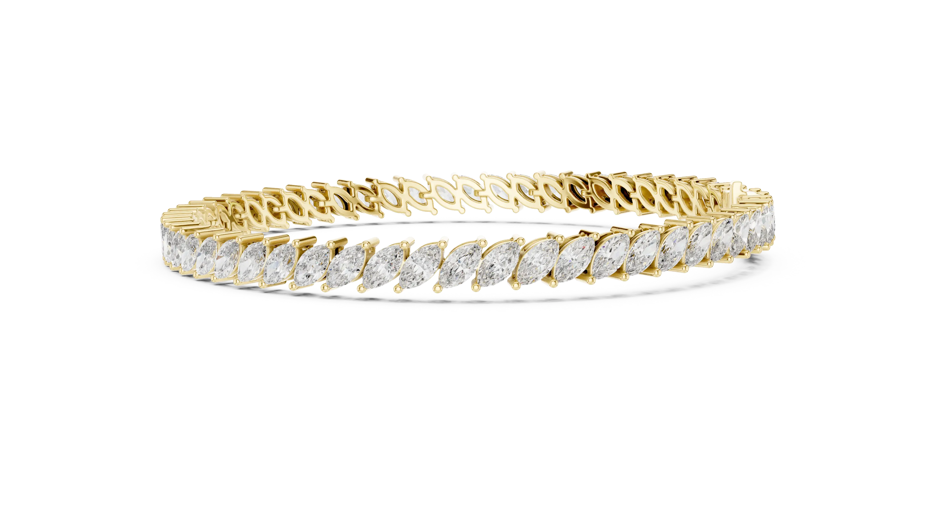 Front View: Marquise Diamond Bracelet with Prong Setting in 14k Yellow Gold - Lab Grown - Driona Jewels