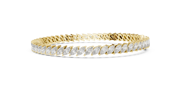 Front View: Marquise Diamond Bracelet with Prong Setting in 14k Yellow Gold - Lab Grown - Driona Jewels