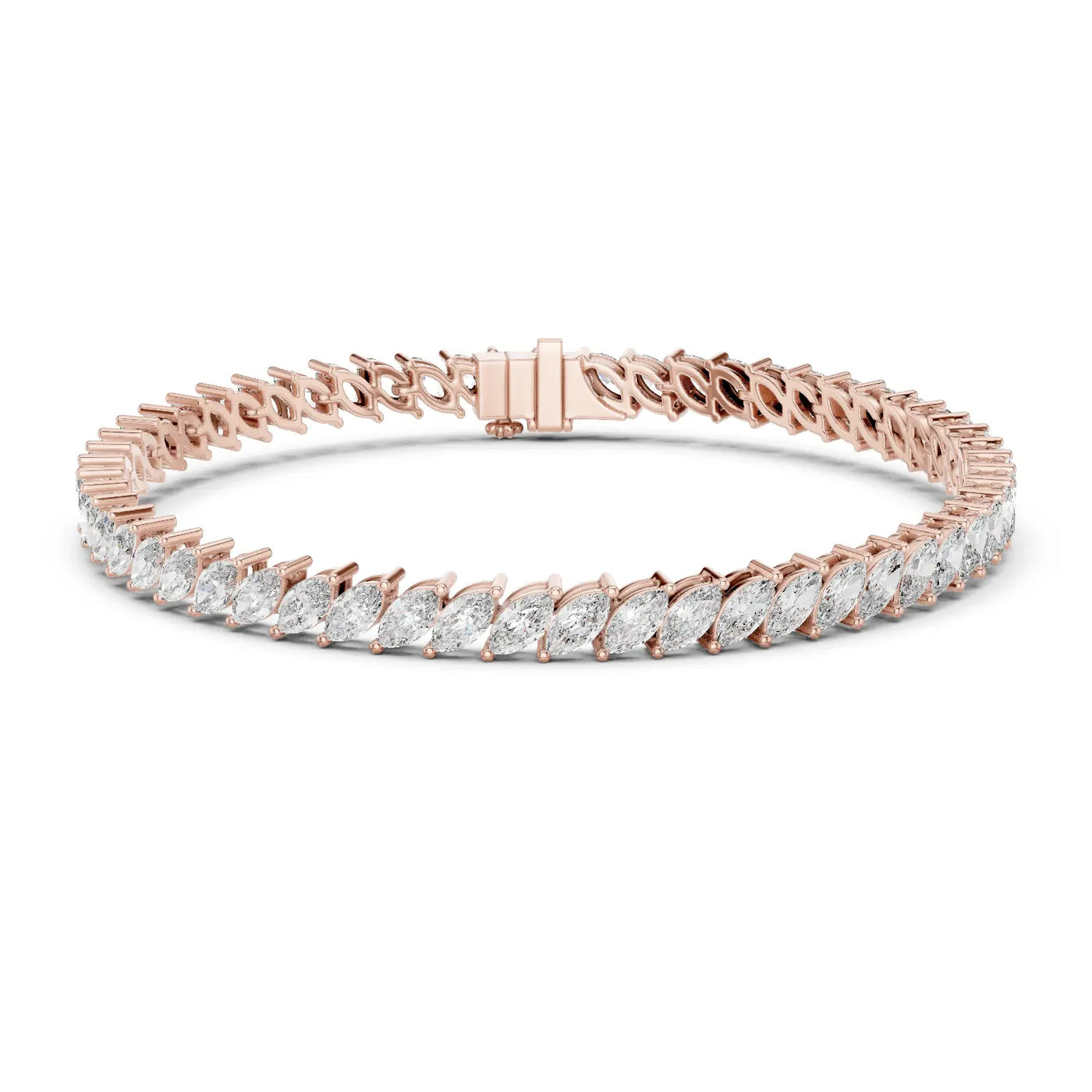 Front View: Marquise Diamond Bracelet with Tennis Setting in 14k Rose Gold - Lab Grown - Driona Jewels
