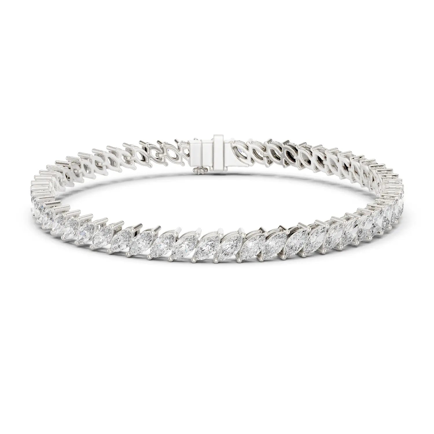 Front View: Marquise Diamond Bracelet with Tennis Setting in 14k White Gold - Lab Grown - Driona Jewels