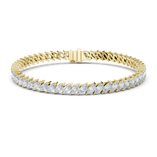 Front View: Marquise Diamond Bracelet with Tennis Setting in 14k Yellow Gold - Lab Grown - Driona Jewels