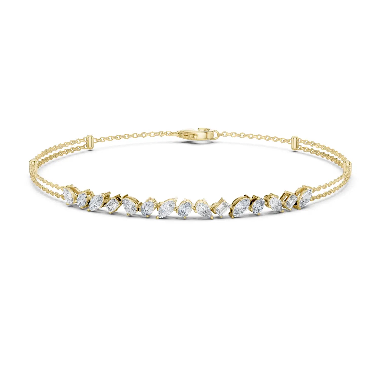 Front View: Marquise Diamond Bracelet with Tennis Setting in 14k Yellow Gold - Lab Grown - Driona Jewels