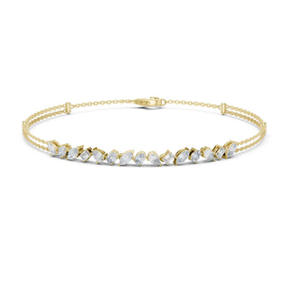 Front View: Marquise Diamond Bracelet with Tennis Setting in 14k Yellow Gold - Lab Grown - Driona Jewels