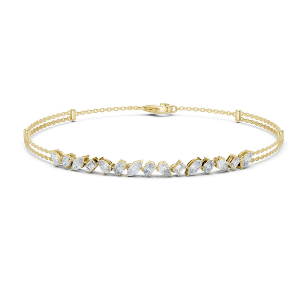 Front View: Marquise Diamond Bracelet with Tennis Setting in 14k Yellow Gold - Lab Grown - Driona Jewels
