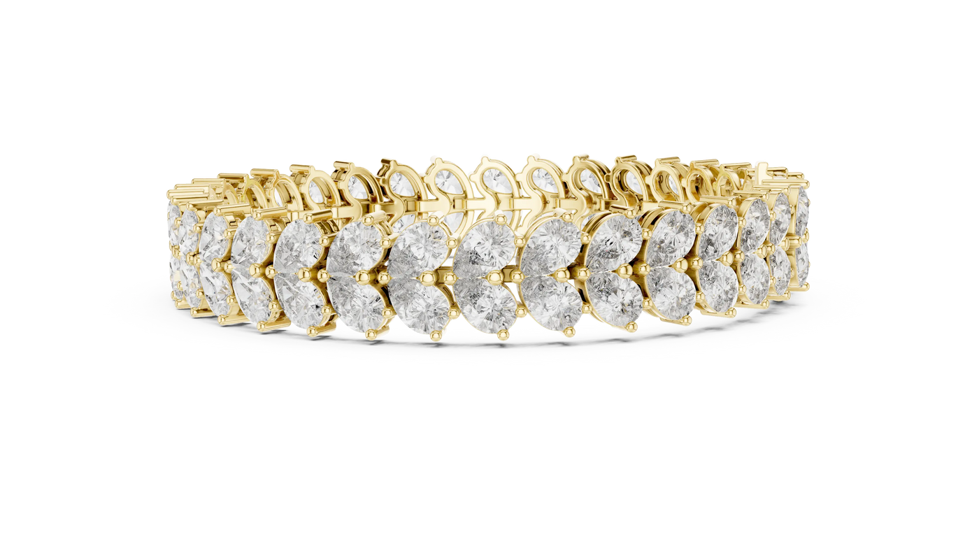 Front View: Oval Diamond Bracelet with Pave Setting in 14k Yellow Gold - Lab Grown - Driona Jewels