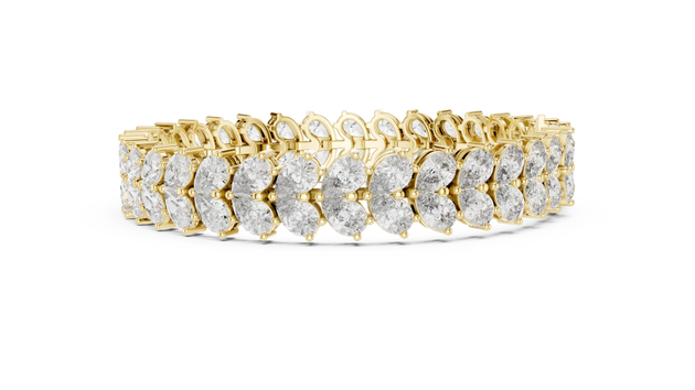 Front View: Oval Diamond Bracelet with Pave Setting in 14k Yellow Gold - Lab Grown - Driona Jewels