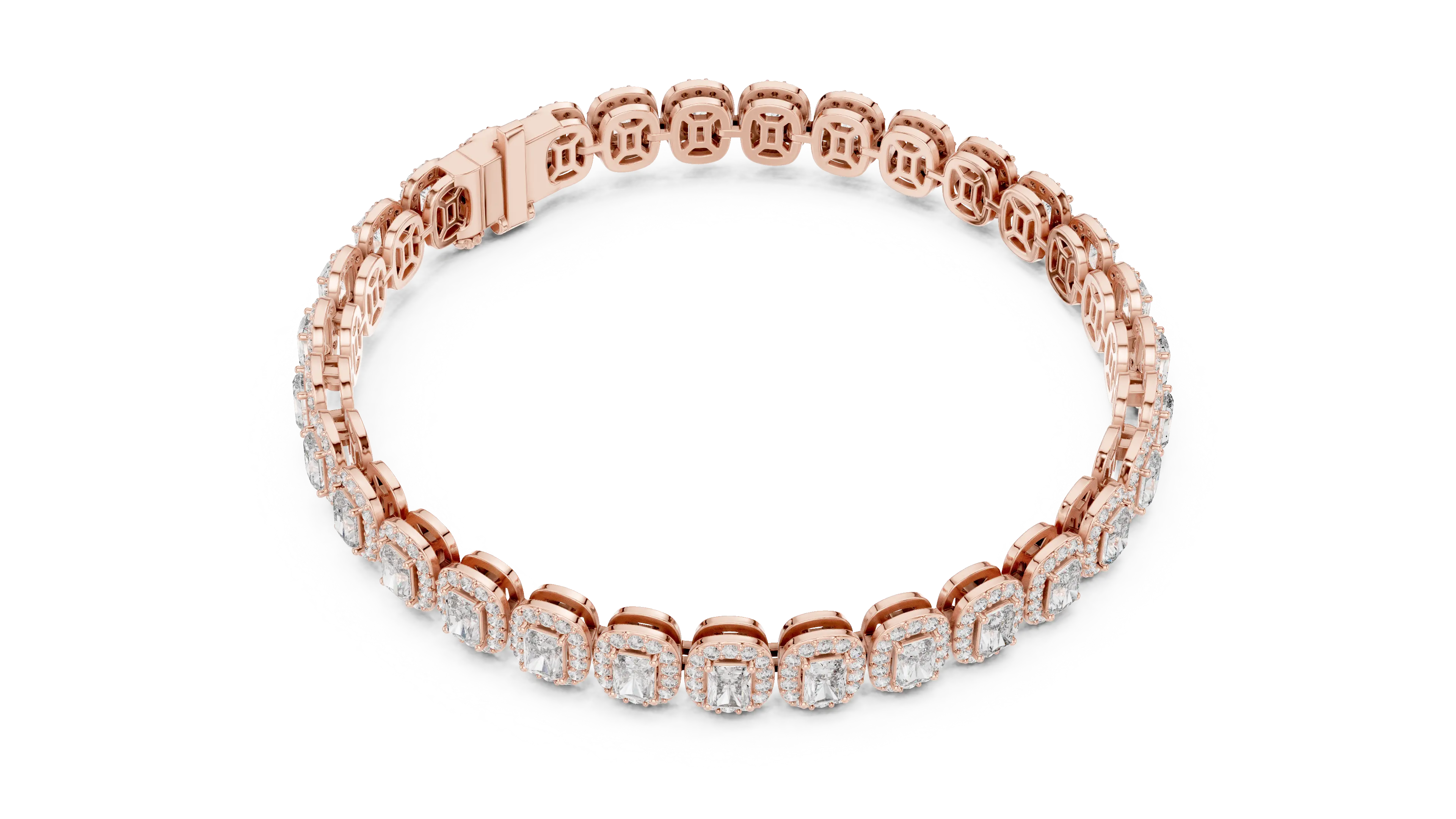 Flat-Lay: Oval Diamond Bracelet with Prong Setting in 14k Rose Gold - Lab Grown - Driona Jewels