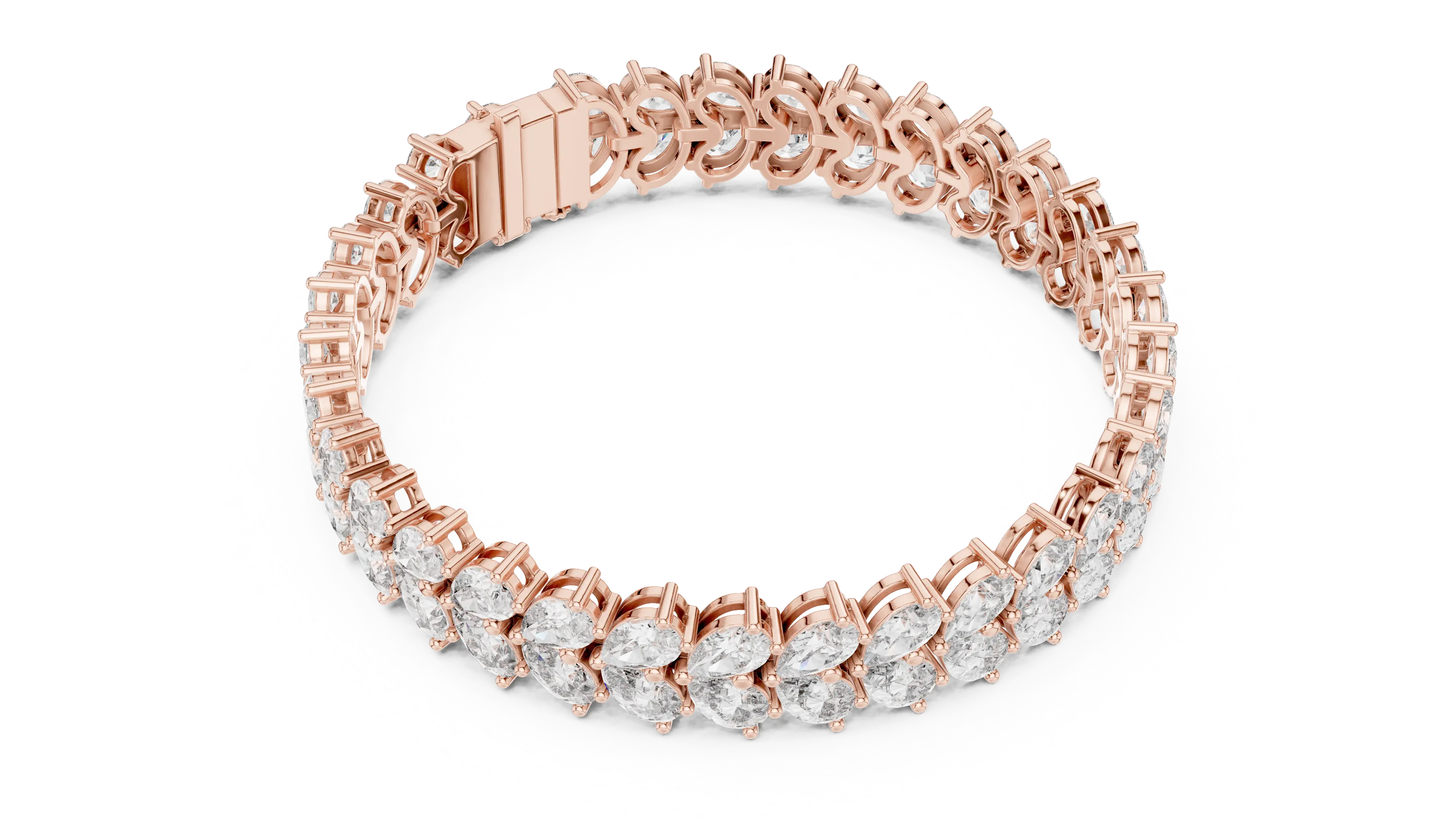 Flat Lay: Oval Diamond Bracelet with Prong Setting in 14k Rose Gold - Lab Grown - Driona Jewels