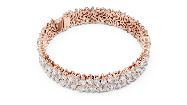 Flat-Lay: Pear Cut Diamond Bracelet with Pave Setting in 14k Rose Gold - Lab Grown - Driona Jewels