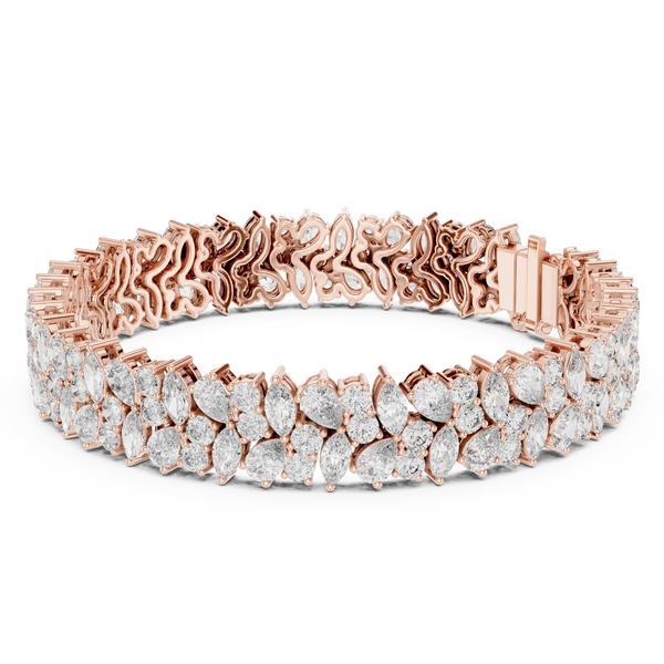 Front View: Pear Cut Diamond Bracelet with Pave Setting in 14k Rose Gold - Lab Grown - Driona Jewels