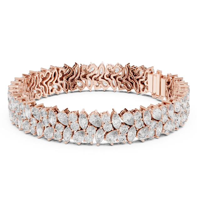 Front View: Pear Cut Diamond Bracelet with Pave Setting in 14k Rose Gold - Lab Grown - Driona Jewels