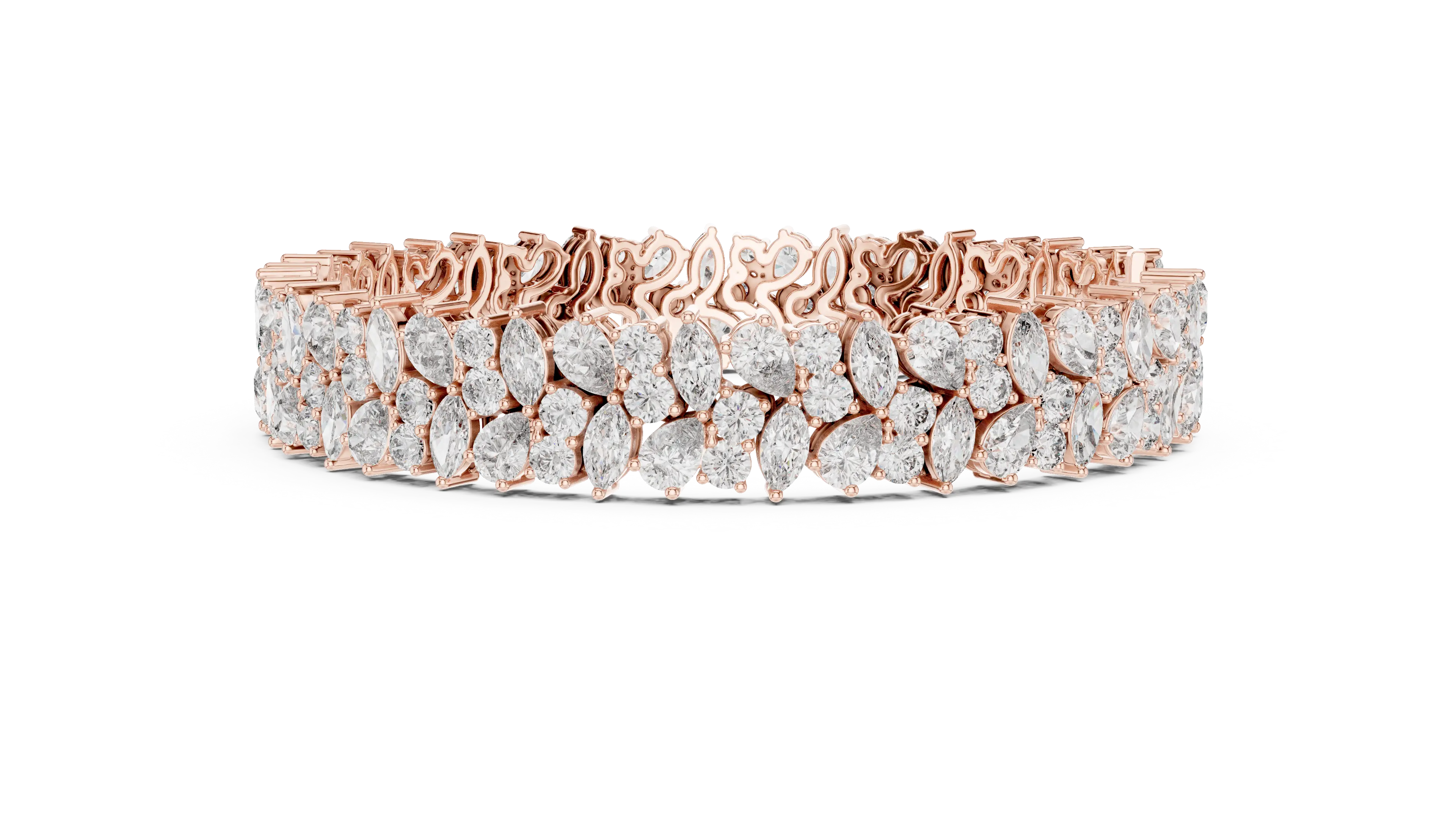 Front View: Pear Cut Diamond Bracelet with Pave Setting in 14k Rose Gold - Lab Grown - Driona Jewels