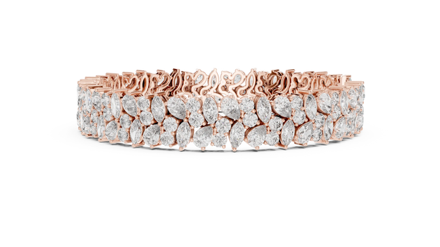 Front View: Pear Cut Diamond Bracelet with Pave Setting in 14k Rose Gold - Lab Grown - Driona Jewels