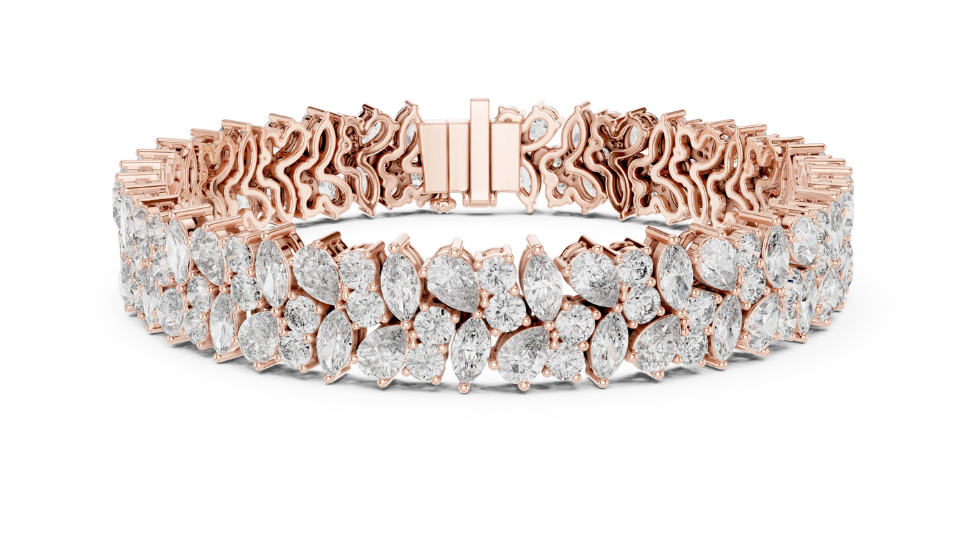 Front View: Pear Cut Diamond Bracelet with Pave Setting in 14k Rose Gold - Lab Grown - Driona Jewels