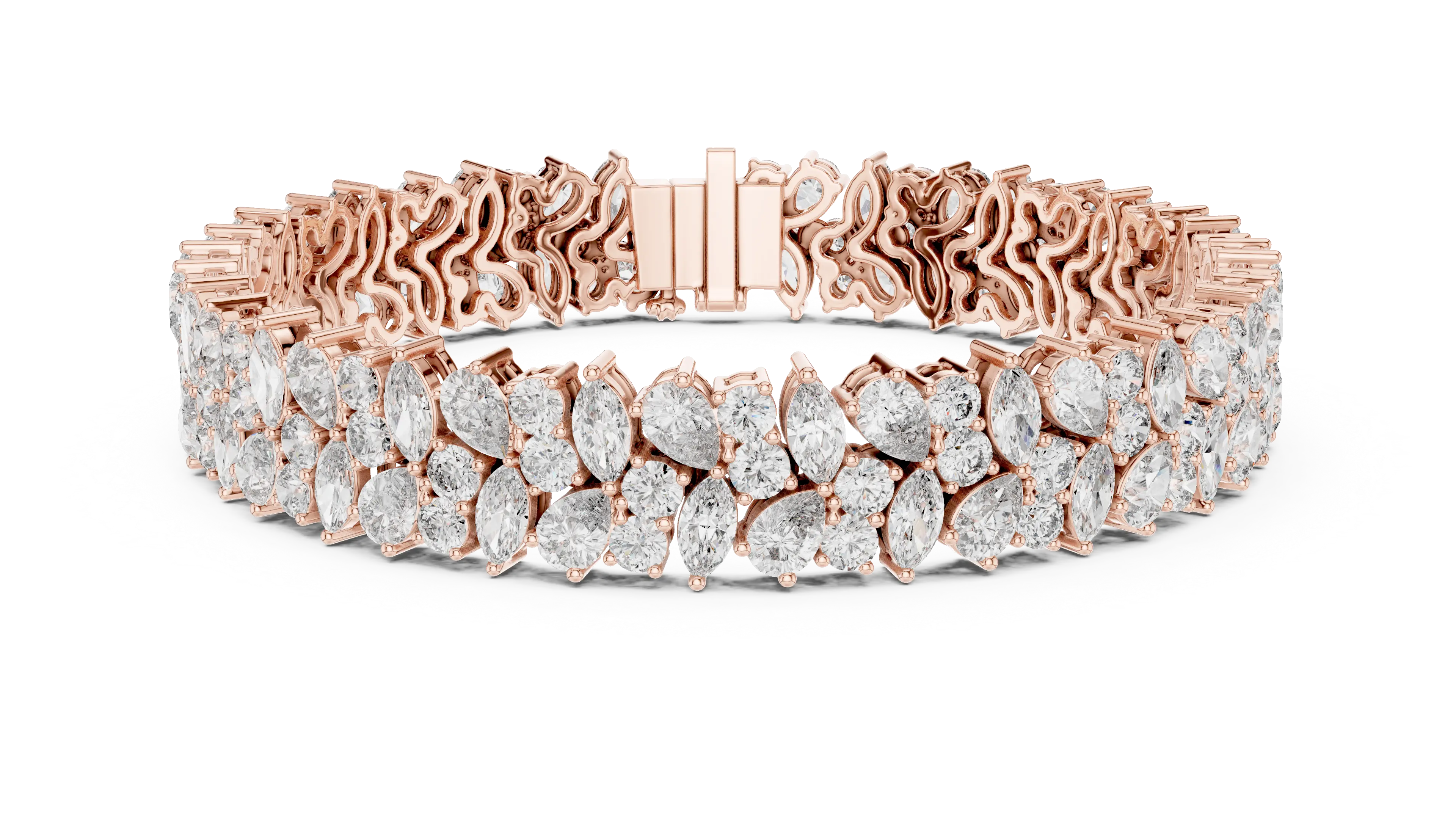 Front View: Pear Cut Diamond Bracelet with Pave Setting in 14k Rose Gold - Lab Grown - Driona Jewels