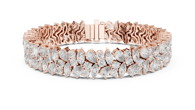 Front View: Pear Cut Diamond Bracelet with Pave Setting in 14k Rose Gold - Lab Grown - Driona Jewels