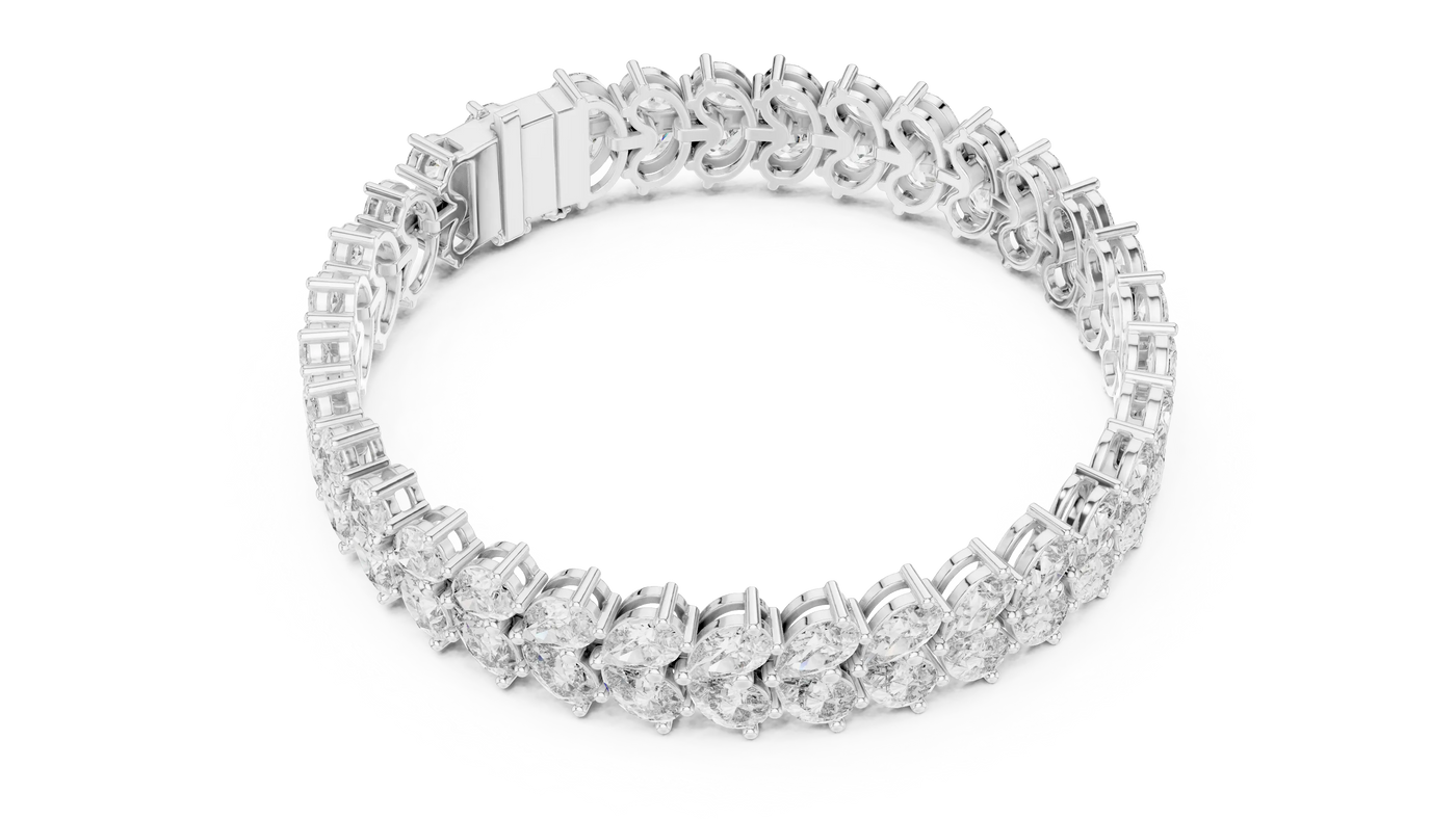 Top View: Pear Cut Diamond Bracelet with Pave Setting in 14k White Gold - Lab Grown - Driona Jewels