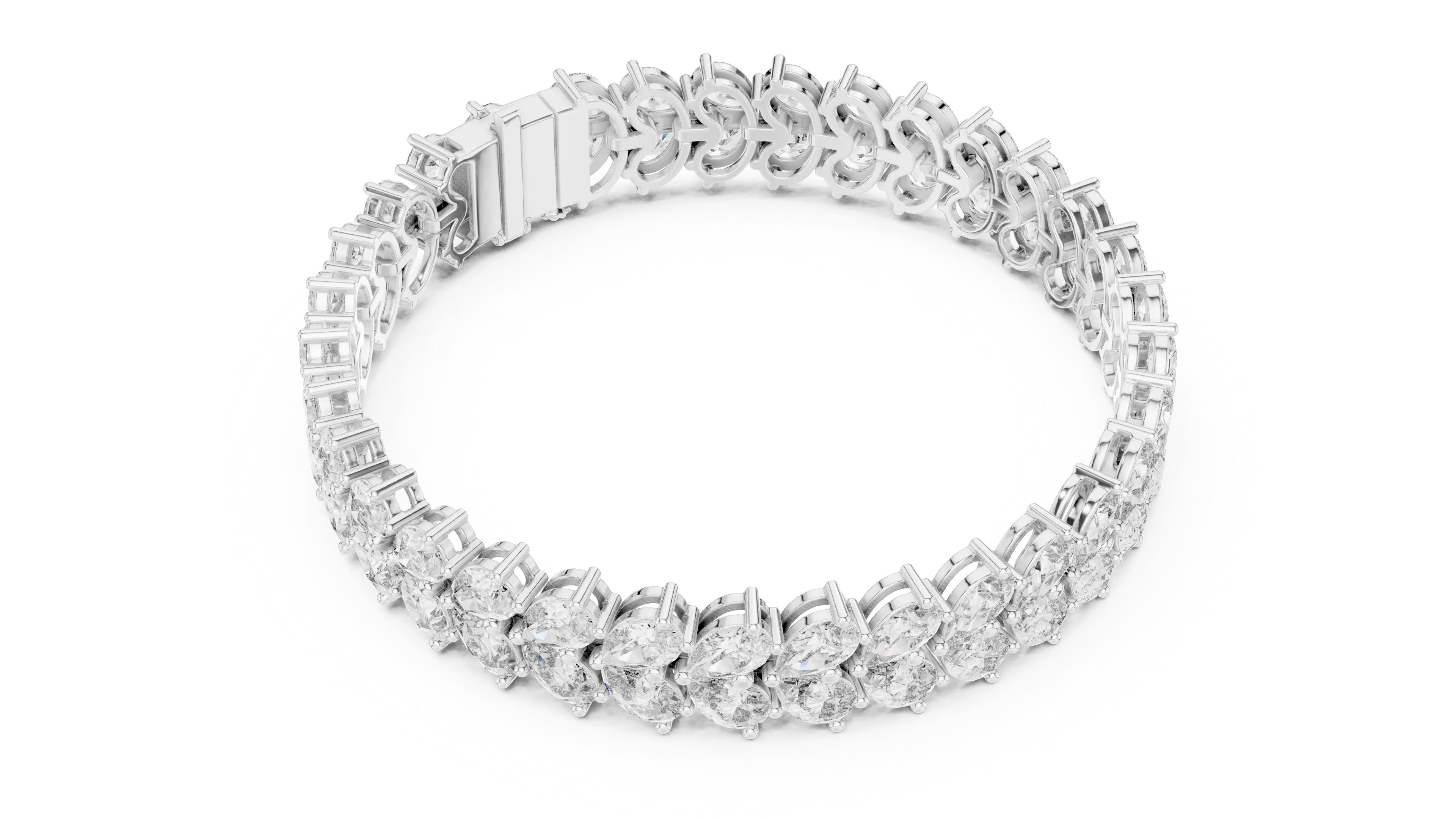 Top View: Pear Cut Diamond Bracelet with Pave Setting in 14k White Gold - Lab Grown - Driona Jewels