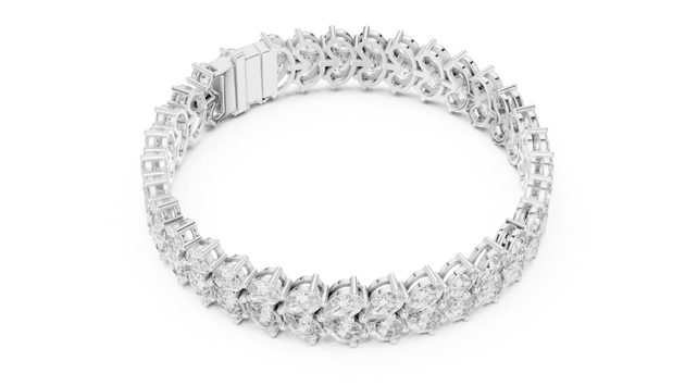 Top View: Pear Cut Diamond Bracelet with Pave Setting in 14k White Gold - Lab Grown - Driona Jewels