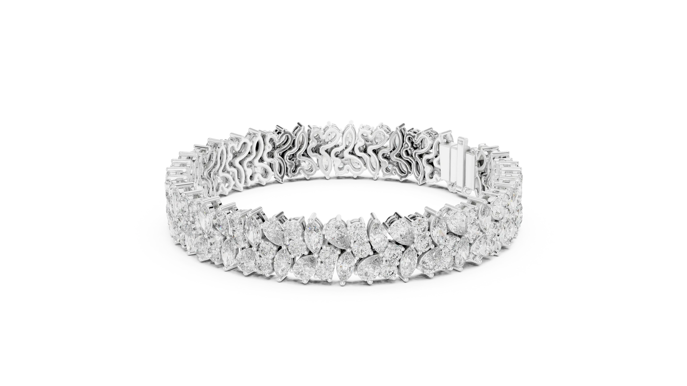 Top View: Pear Cut Diamond Bracelet with Pave Setting in 14k White Gold - Lab Grown - Driona Jewels