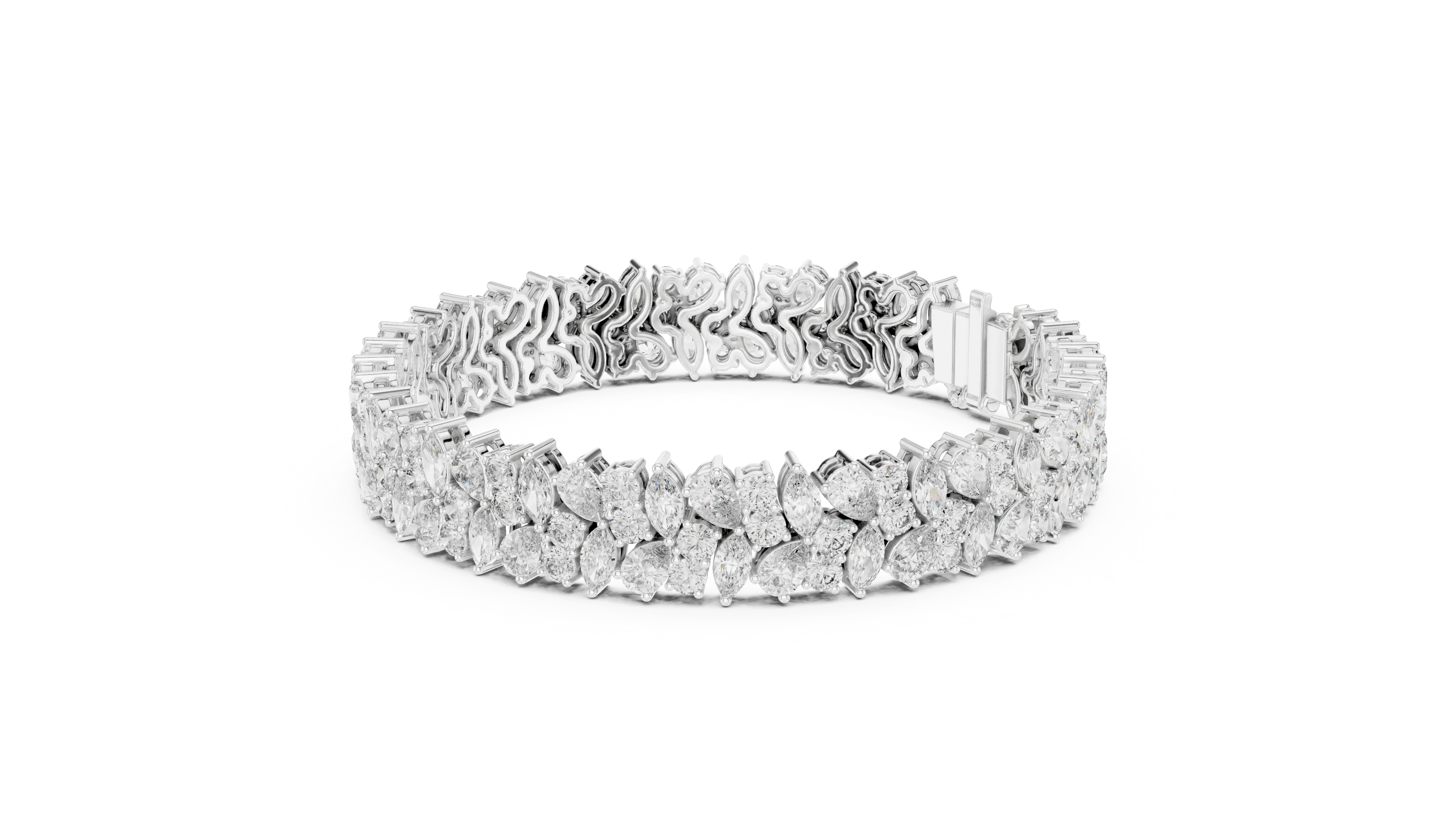 Top View: Pear Cut Diamond Bracelet with Pave Setting in 14k White Gold - Lab Grown - Driona Jewels