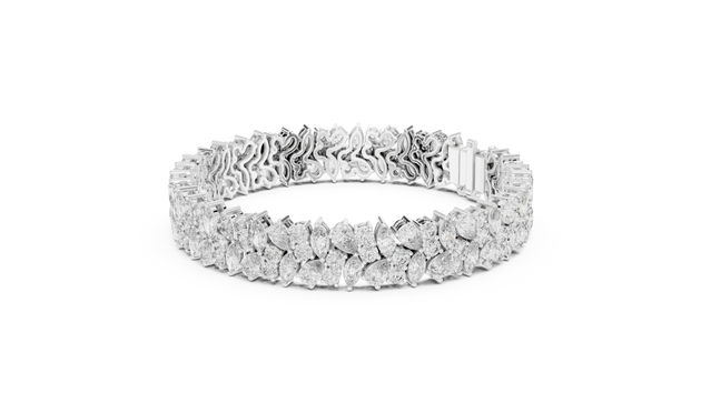 Top View: Pear Cut Diamond Bracelet with Pave Setting in 14k White Gold - Lab Grown - Driona Jewels