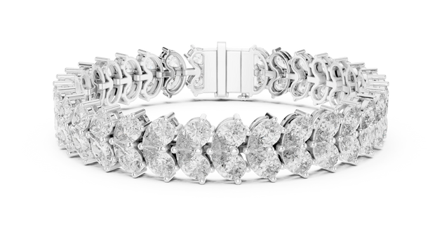 Top View: Pear Cut Diamond Bracelet with Pave Setting in 14k White Gold - Lab Grown - Driona Jewels