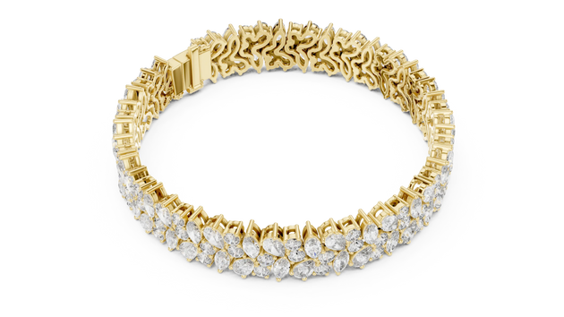 Flat Lay: Pear Cut Diamond Bracelet with Pave Setting in 14k Yellow Gold - Lab Grown - Driona Jewels