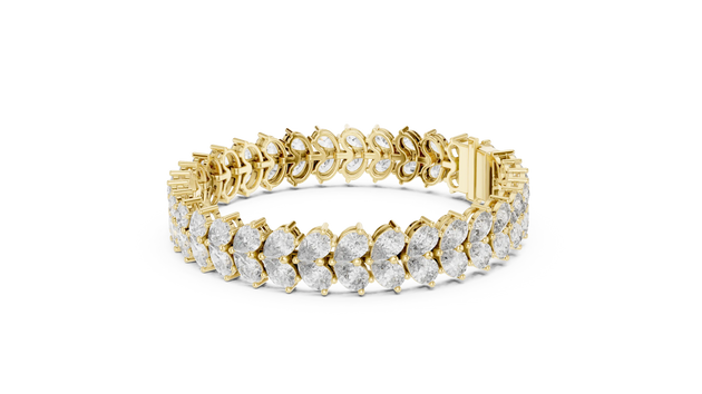 Flat Lay: Pear Cut Diamond Bracelet with Pave Setting in 14k Yellow Gold - Lab Grown - Driona Jewels
