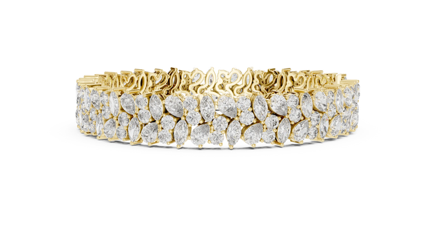 Front View: Pear Cut Diamond Bracelet with Pave Setting in 14k Yellow Gold - Lab Grown - Driona Jewels
