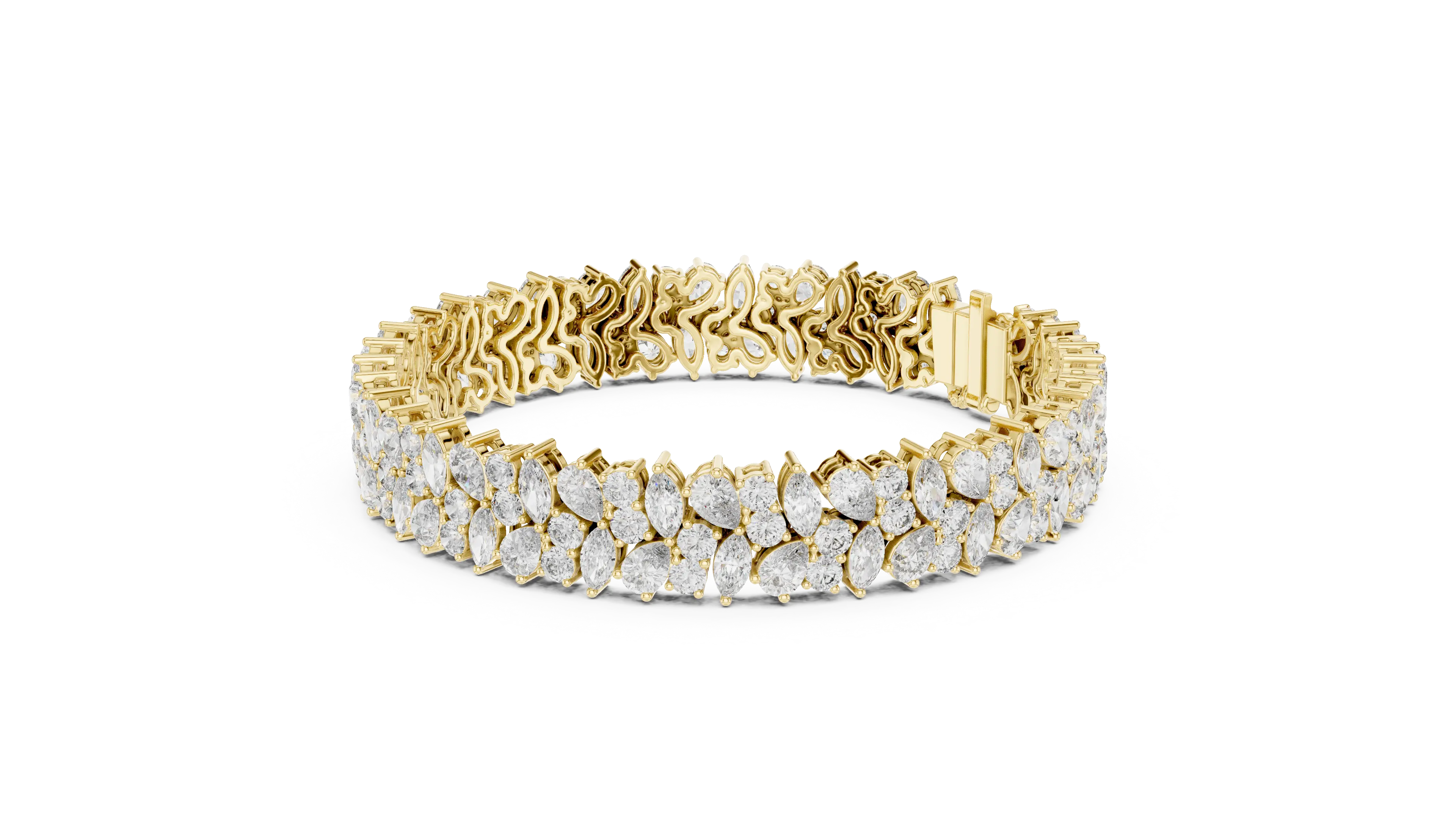 Front View: Pear Cut Diamond Bracelet with Pave Setting in 14k Yellow Gold - Lab Grown - Driona Jewels