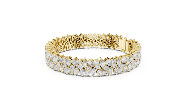 Front View: Pear Cut Diamond Bracelet with Pave Setting in 14k Yellow Gold - Lab Grown - Driona Jewels