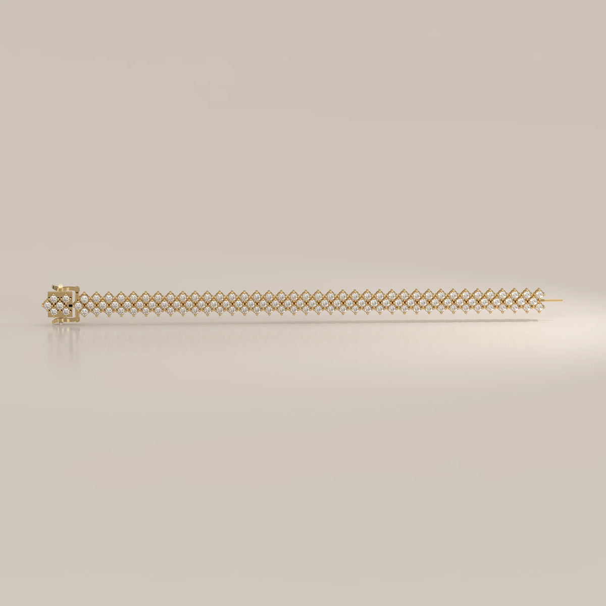 Delicate gold bracelet with pearls and diamonds in a geometric pattern.