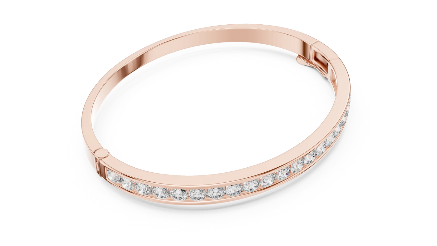Flat-Lay: Princess Cut Diamond Bracelet with Pave Setting in 14k Rose Gold - Lab Grown - Driona Jewels