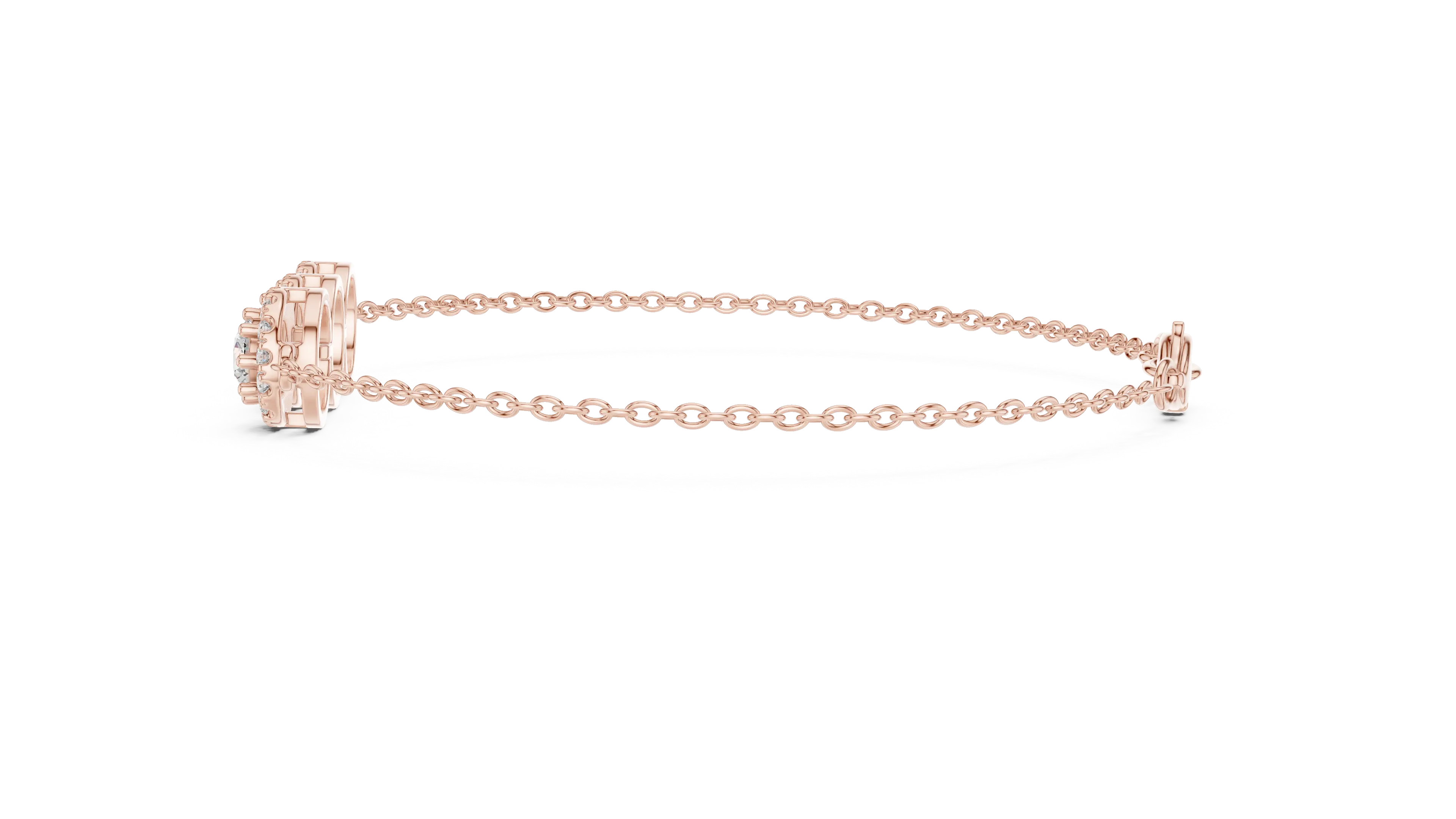 Side-Profile: Princess Diamond Bracelet with Pave Setting in 14k Rose Gold - Lab Grown - Driona Jewels