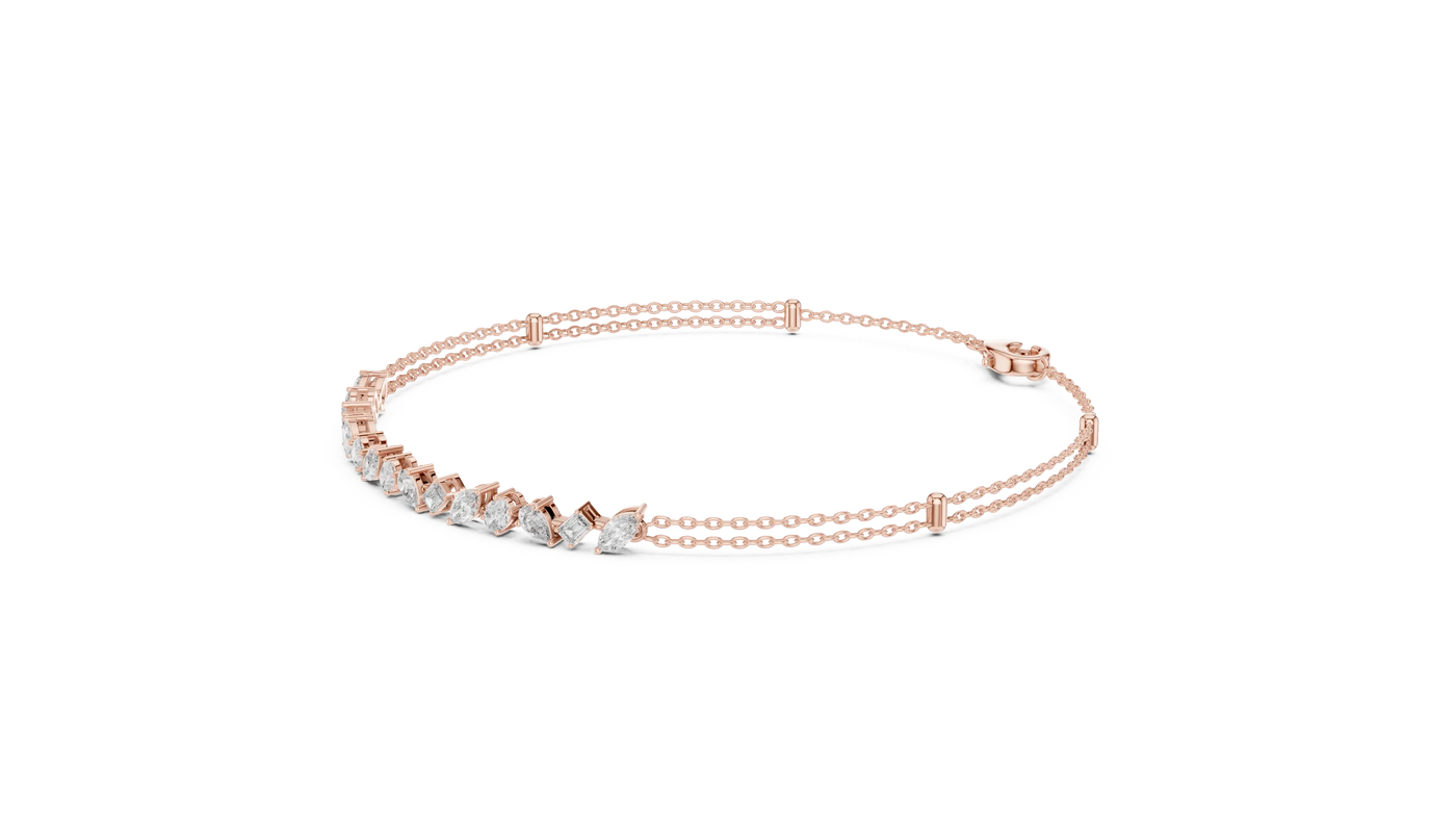 Three-quarter-view: Princess Cut Diamond Bracelet with Pave Setting in 14k Rose Gold - Lab Grown - Driona Jewels