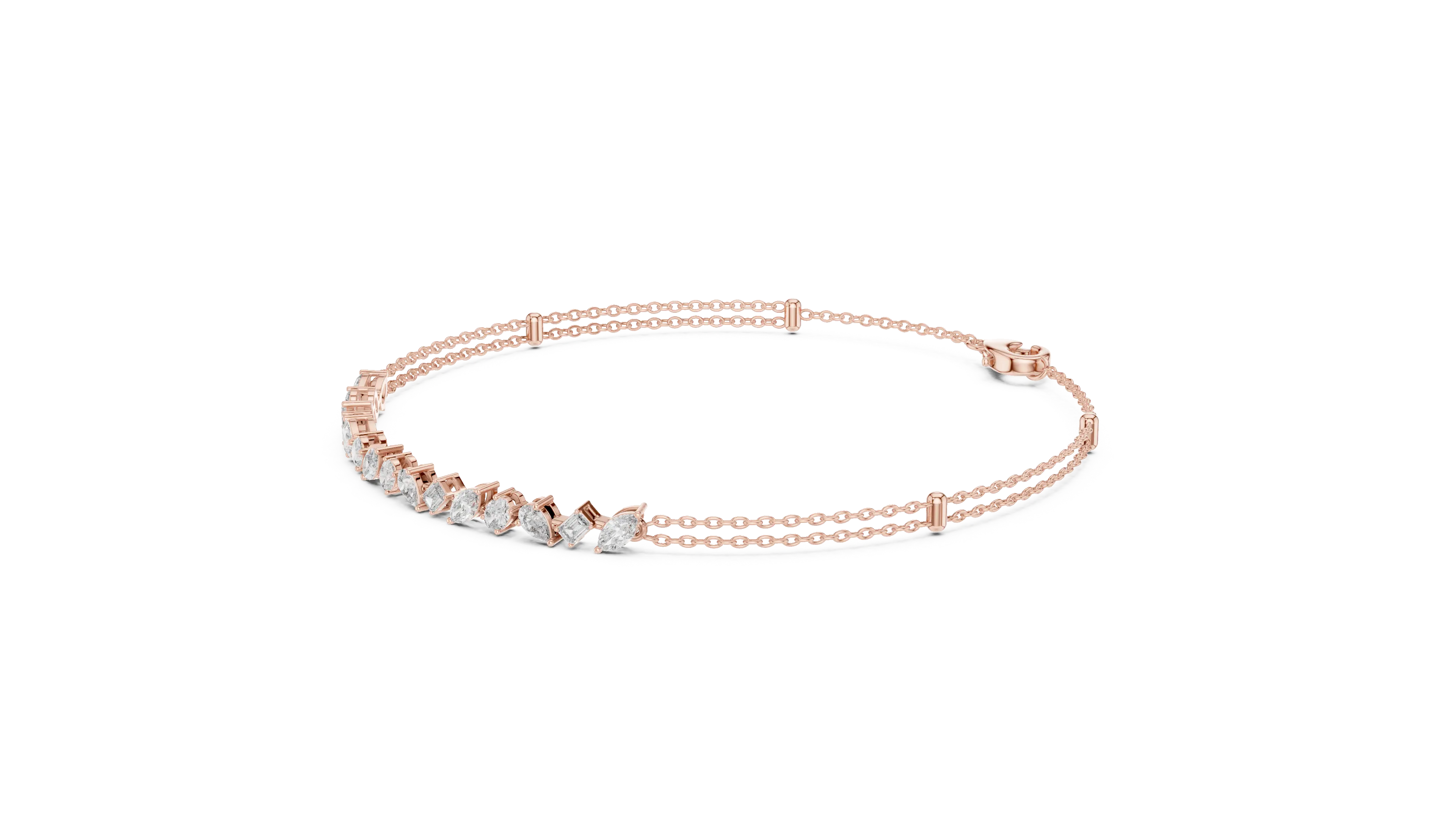 Three-quarter-view: Princess Cut Diamond Bracelet with Pave Setting in 14k Rose Gold - Lab Grown - Driona Jewels