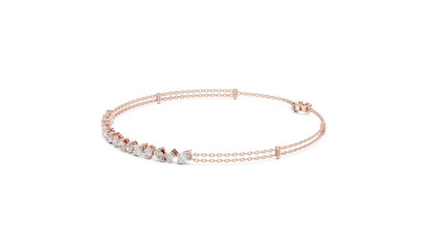 Three-quarter-view: Princess Cut Diamond Bracelet with Pave Setting in 14k Rose Gold - Lab Grown - Driona Jewels