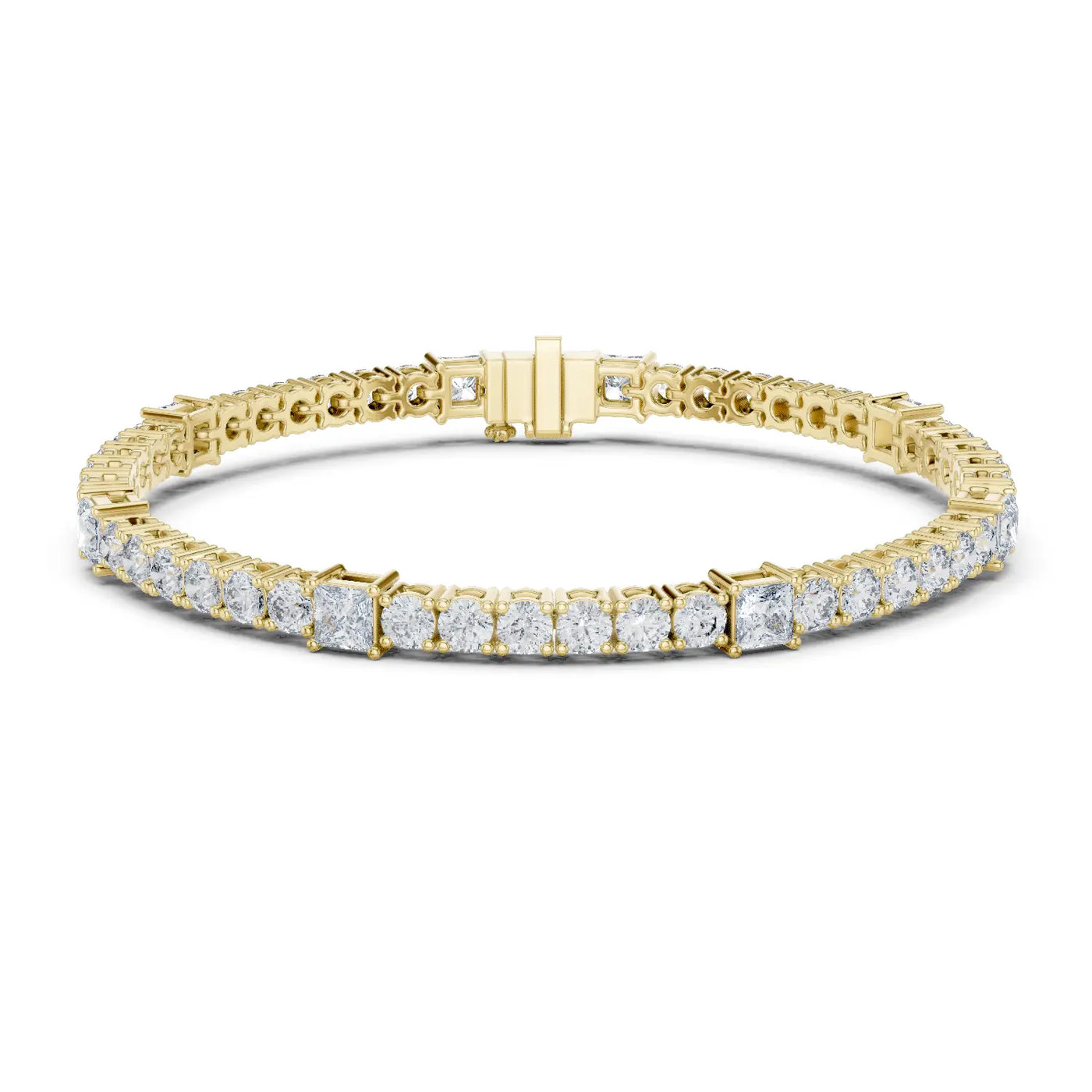 Front View: Princess Cut Diamond Bracelet with Tennis Setting in 14k Yellow Gold - Lab Grown - Driona Jewels