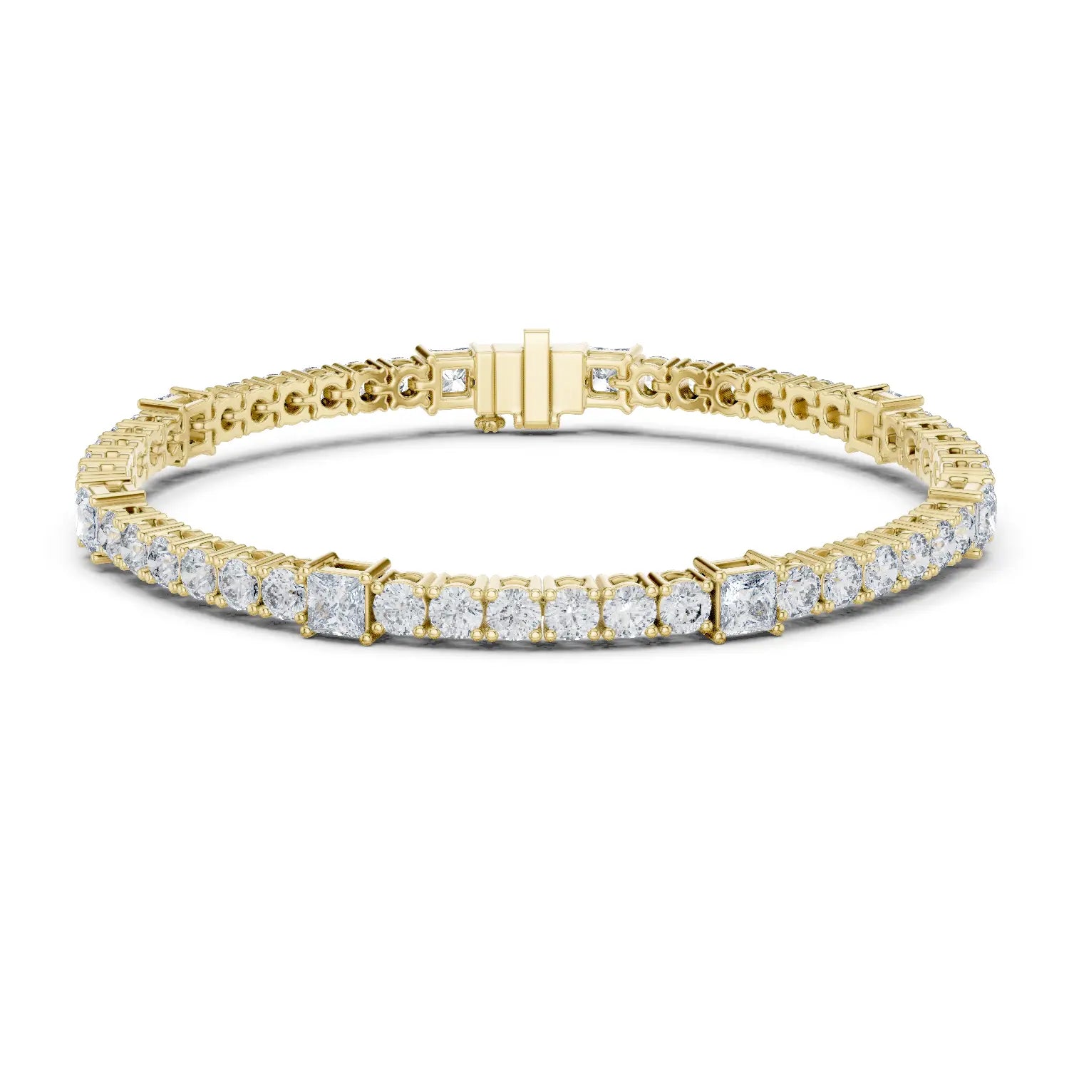 Front View: Princess Cut Diamond Bracelet with Tennis Setting in 14k Yellow Gold - Lab Grown - Driona Jewels