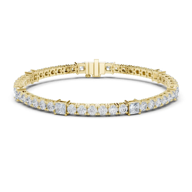 Front View: Princess Cut Diamond Bracelet with Tennis Setting in 14k Yellow Gold - Lab Grown - Driona Jewels