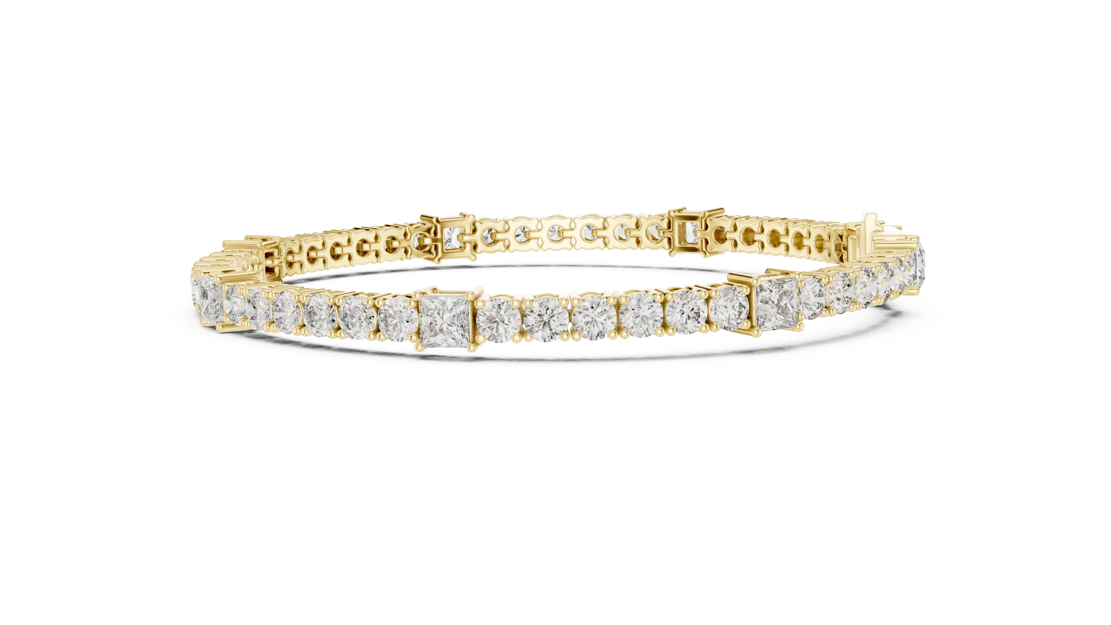 Front View: Princess Cut Diamond Bracelet with Tennis Setting in 14k Yellow Gold - Lab Grown - Driona Jewels